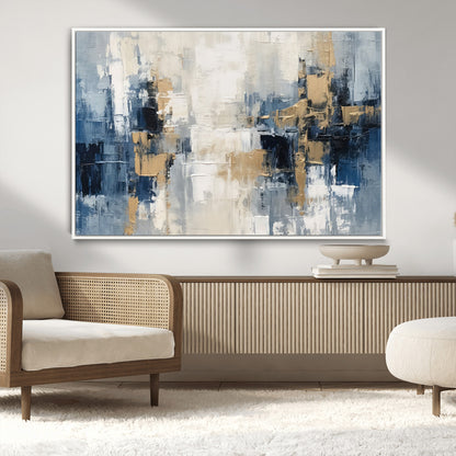 44344-MGV-CV-36X24-Abstract Blue and Gold Wall Art – Modern Hand Painted Canvas Print, Contemporary Textured Painting for Living Room, Bedroom or
