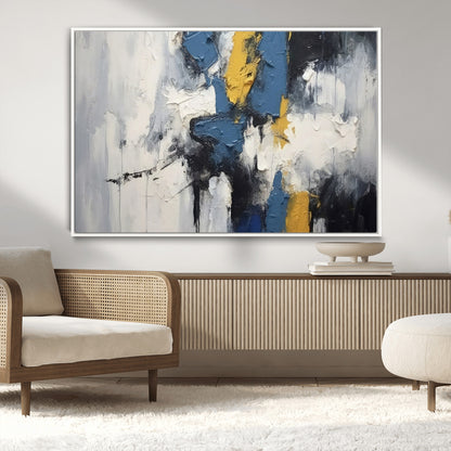 63850-MGV-CV-36X24-Abstract Blue and Yellow Wall Art – Modern Textured Canvas Painting, Bold Contemporary Artwork for Living Room, Bedroom or Office