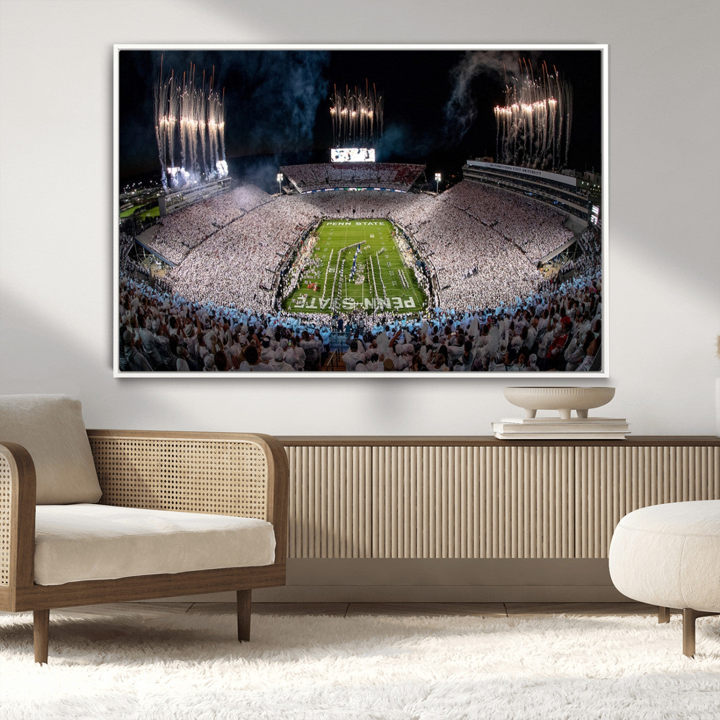 11391-MGV-CV-36X24-Penn State Stadium Wall Art – Panoramic White Out Football Game Canvas Print, College Sports Decor for Office, Man Cave, or Living