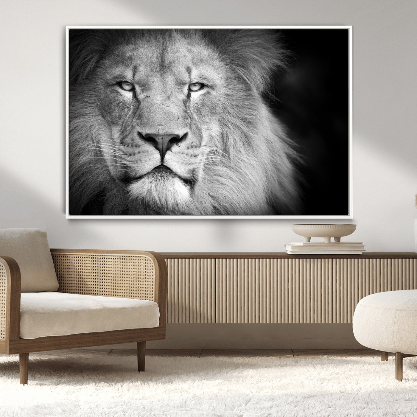 94453-MGV-CV-36X24-Lion Portrait Wall Art – Black and White King of the Jungle Canvas Print, Safari Wildlife Decor for Office, Bedroom, or Living