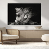 80013-MGV-CV-36X24-Lion and Lioness Wall Art – Black and White Wildlife Photography Canvas Print, African Safari Animal Decor for Office, Bedroom, or