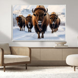 56701-MGV-CV-36X24-Bison Herd Wall Art – Buffalo Walking in Snowy Mountains Canvas Print, Rustic Wildlife Decor for Cabin, Lodge, or Living Room