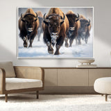 80512-MGV-FC-36X24_White-Bison Herd Wall Art – Buffalo Running in Snow Canvas Print, Rustic Wildlife Photography Decor for Cabin, Lodge, or Living Room