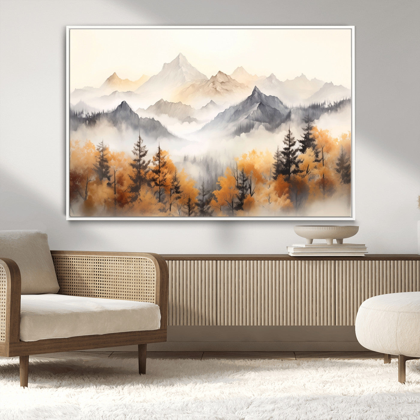 70049-MGV-CV-36X24-Autumn Mountain Forest Wall Art – Misty Landscape Canvas Print, Rustic Nature Inspired Decor for Living Room, Bedroom or Office