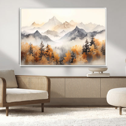 70049-MGV-CV-36X24-Autumn Mountain Forest Wall Art – Misty Landscape Canvas Print, Rustic Nature Inspired Decor for Living Room, Bedroom or Office