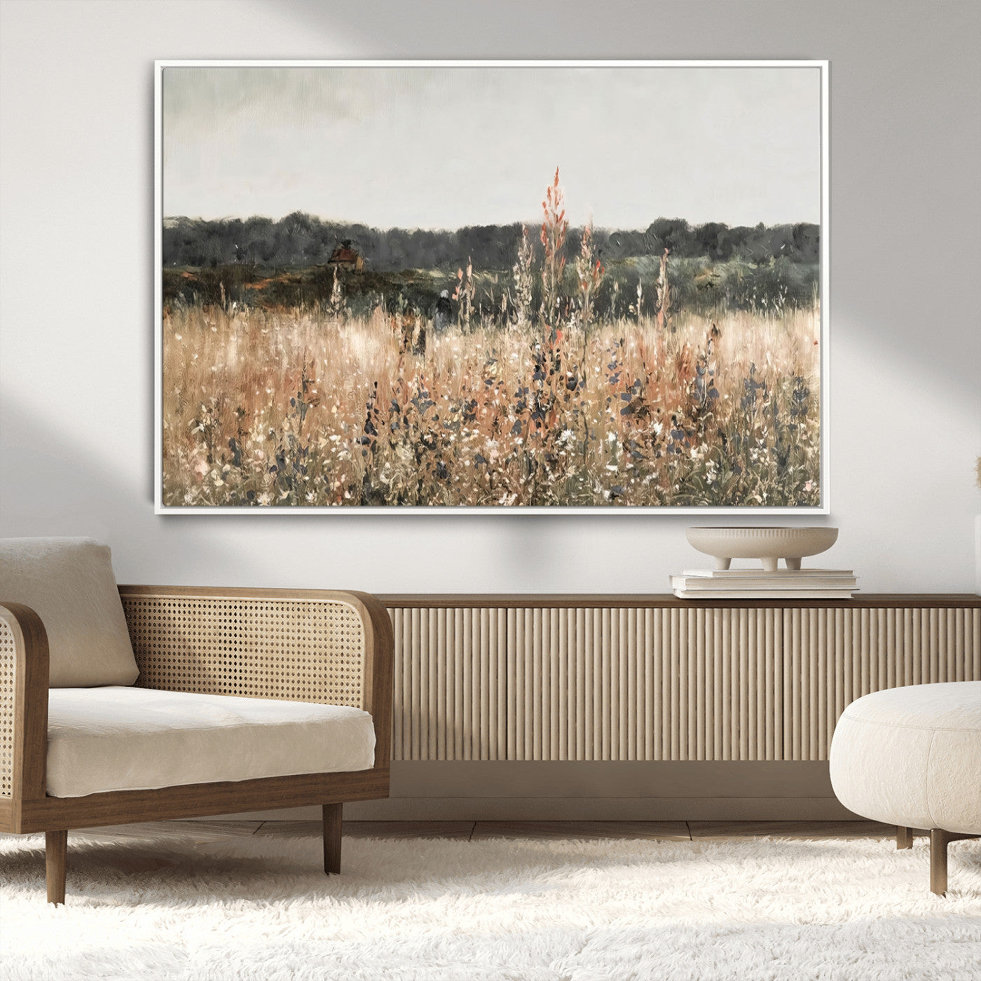 46308-MGV-CV-36X24-Wildflower Field Wall Art – Rustic Meadow Landscape Canvas Print, Country Nature Decor for Living Room, Bedroom or Farmhouse