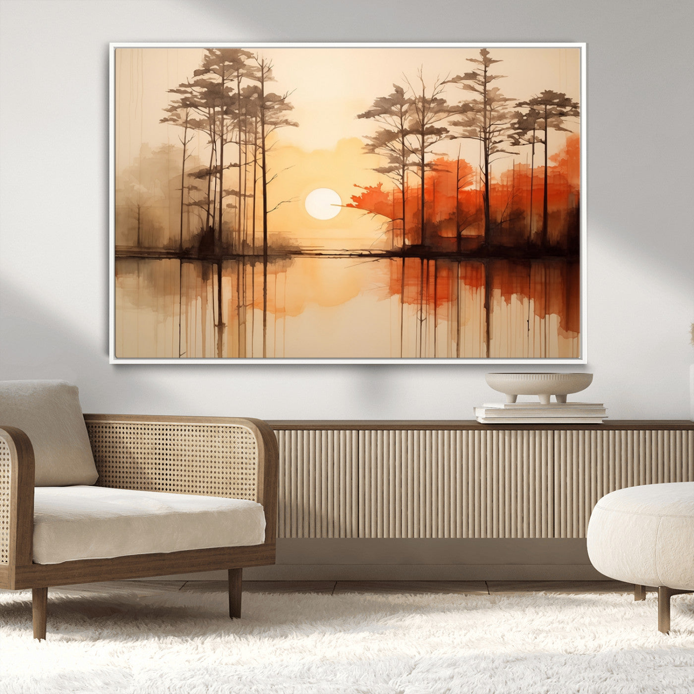 51083-MGV-CV-36X24-Sunset Lake Forest Wall Art – Serene Trees and Orange Sky Reflection Canvas Print, Tranquil Nature Decor for Living Room, Office
