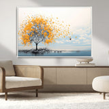 23385-MGV-CV-36X24-Golden Butterfly Tree Wall Art – Abstract Yellow and Gray Canvas Print, Modern Nature Artwork for Living Room, Bedroom or Office