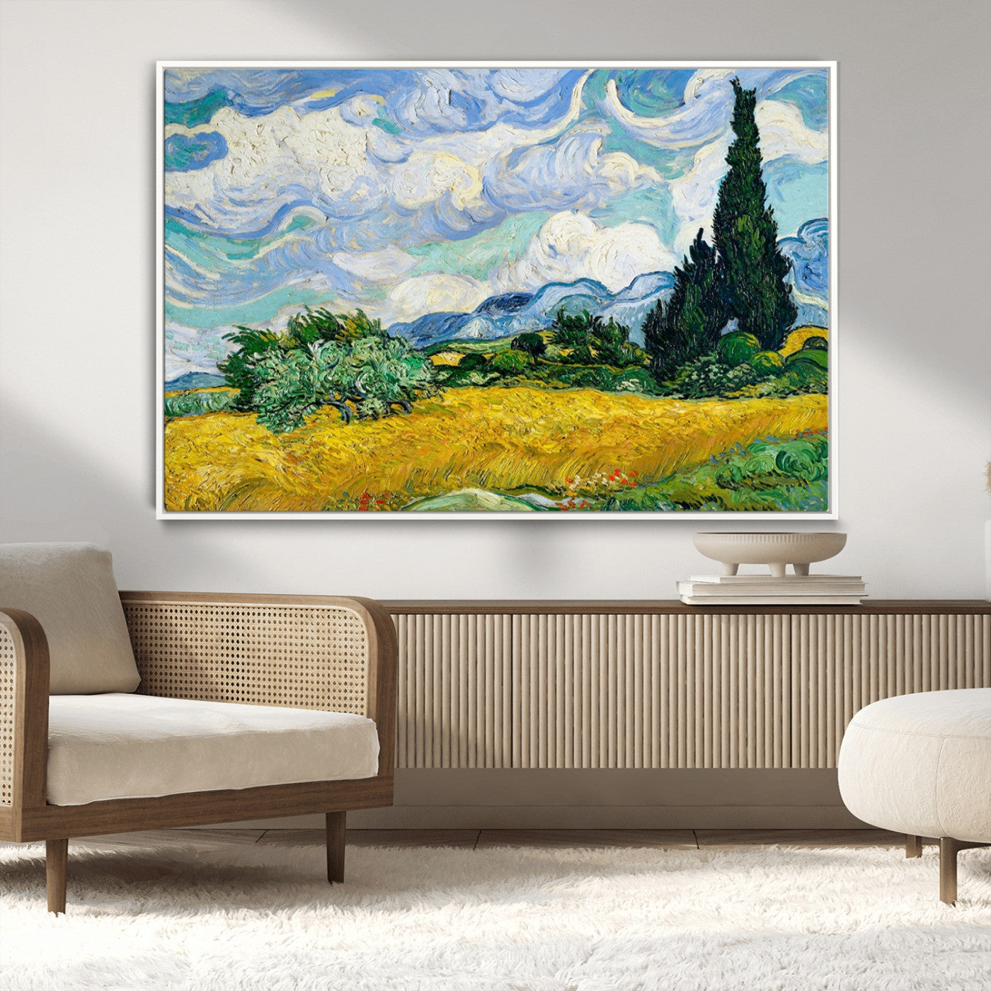 97252-MGV-CV-36X24-Wheat Field with Cypress – Van Gogh Wall Art, Impressionist Landscape Canvas Print, Rustic Home Decor for Living Room or Office