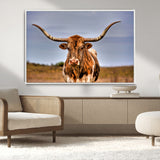 18594-MGV-CV-36X24-Texas Longhorn Bull Wall Art – Rustic Western Cattle Canvas Print, Country Farmhouse Decor for Living Room, Office or Cabin