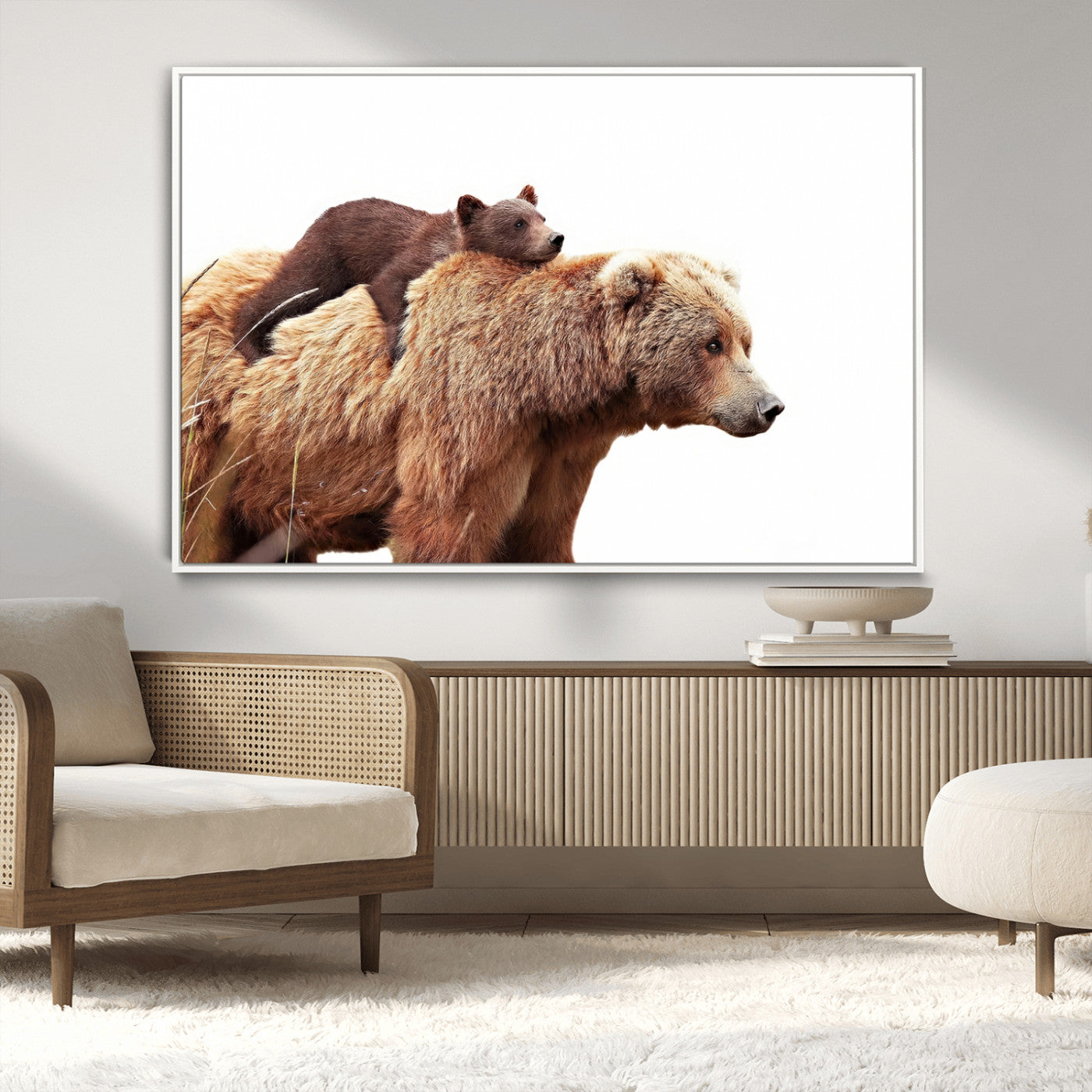 76943-MGV-CV-36X24-Mom Bear Wall Art Canvas Print, Framed Bear Photography Art Picture Print, Rustic Bear and Cub Perfect Rustic Farmhouse Decor