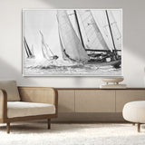 Boat-1-MGV-CV-36X24-Sailboat Racing Wall Art – Nautical Black and White Canvas Print, Ocean Adventure Decor for Office, Living Room or Bedroom