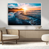 26494-MGV-CV-36X24-Ocean Sunset Wall Art – Scenic Beach Canvas Print with Waves and Mountains, Coastal Seascape Photography for Living Room, Bedroom