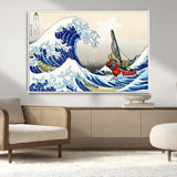 19450-MGV-CV-36X24-Great Wave Adventure Wall Art – Japanese Style Ocean Canvas Print, Fantasy Sailing Decor for Living Room, Bedroom or Office