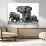 91685-MGV-CV-36X24-Elephant Herd Wall Art – Black and White Safari Canvas Print, African Wildlife Photography Decor for Living Room, Office or