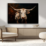 70522-MGV-CV-36X24-Longhorn Bull Wall Art – Striking Canvas Print of Majestic Bull, Premium Animal Decor for Home, Office, Man Cave, or Living Room