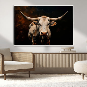70522-MGV-CV-36X24-Longhorn Bull Wall Art – Striking Canvas Print of Majestic Bull, Premium Animal Decor for Home, Office, Man Cave, or Living Room