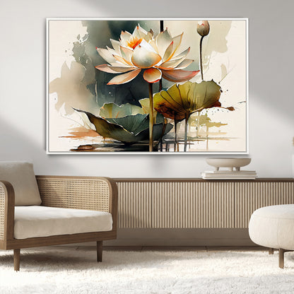 62531-MGV-CV-36X24-Lotus Flower Wall Art – Watercolor Botanical Canvas Print, Tranquil Nature Artwork for Living Room, Bedroom or Meditation Space