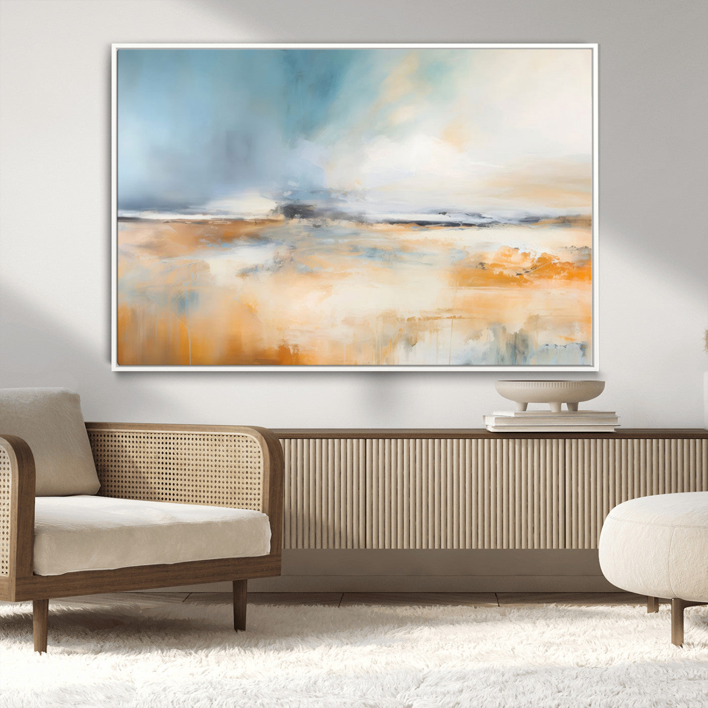 92764-MGV-CV-36X24-Abstract Landscape Wall Art – Modern Blue and Orange Canvas Print, Large Minimalist Painting for Living Room, Bedroom, Office or
