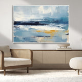 19746-MGV-CV-36X24-Abstract Ocean Wall Art – Modern Coastal Canvas Print with Blue, White and Gold Textures, Contemporary Seascape Painting for