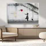 50559-MGV-CV-36X24-Banksy Girl with Balloon Wall Art – Famous Street Graffiti Canvas Print, Modern Urban Artwork for Living Room, Bedroom or Office