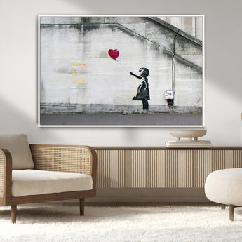 50559-MGV-CV-36X24-Banksy Girl with Balloon Wall Art – Famous Street Graffiti Canvas Print, Modern Urban Artwork for Living Room, Bedroom or Office