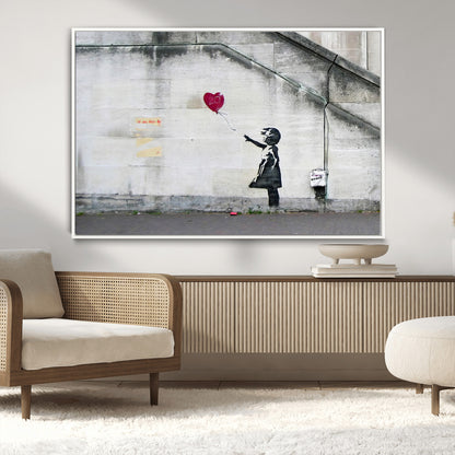 50559-MGV-CV-36X24-Banksy Girl with Balloon Wall Art – Famous Street Graffiti Canvas Print, Modern Urban Artwork for Living Room, Bedroom or Office