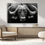 75273-MGV-CV-36X24-Buffalo Wall Art – Black and White African Buffalo Canvas Print, Rustic Wildlife Animal Artwork for Farmhouse, Living Room,