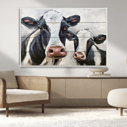 28934-MGV-CV-36X24-Farmhouse Cow Wall Art – Rustic Black and White Dairy Cattle Canvas Print, Country Barn Animal Painting for Kitchen, Living Room
