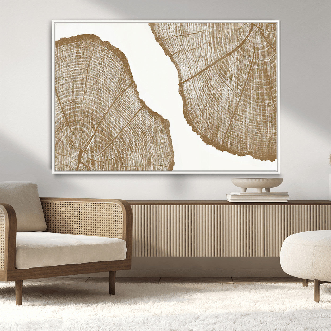 99692-MGV-CV-36X24-Tree Ring Linocut Wall Art Canvas Print, Framed Wood Cut Art Picture Print, Tree Rings Perfect Minimalist Rustic Decor Artwork