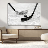 82900-MGV-CV-36X24-Hockey Wall Art – Black and White Canvas Print Ice Rink Sticks Puck Sports Photography, Modern Decor for Game Room, Man Cave,
