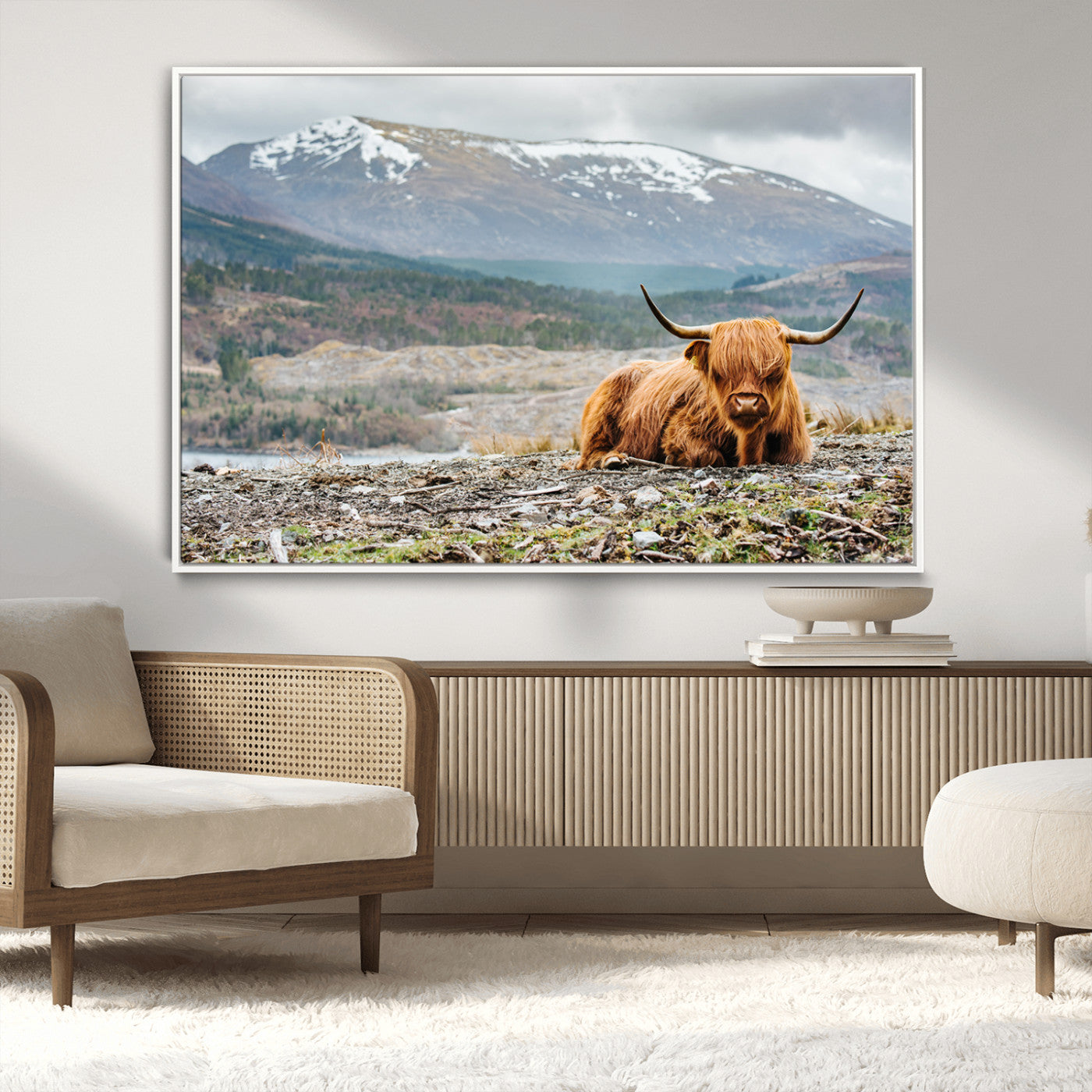 80252-MGV-CV-36X24-Scottish Cow Wall Art Canvas Print, Framed Highland Cow Art Picture Print, Highland Cattle Perfect Rustic Farmhouse Decor Artwork