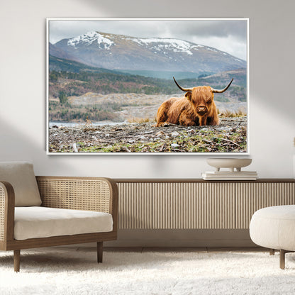 80252-MGV-CV-36X24-Scottish Cow Wall Art Canvas Print, Framed Highland Cow Art Picture Print, Highland Cattle Perfect Rustic Farmhouse Decor Artwork