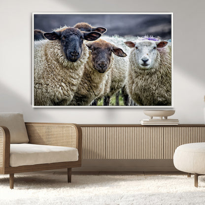 18418-MGV-CV-36X24-Sheep Wall Art Canvas Print, Framed Farmhouse Sheep Art Picture Print, Sheep Herd Perfect Rustic Farmhouse Decor Artwork