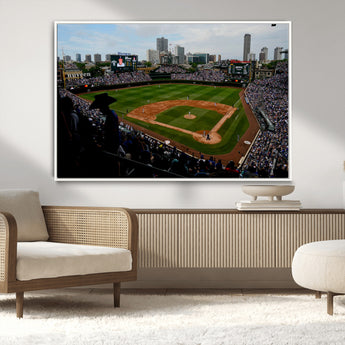 34859-MGV-CV-36X24-Wrigley Field Wall Art Canvas Print, Framed Chicago Cubs Stadium Art Picture Print, Wrigley Stadium Field Perfect Sport Room Decor