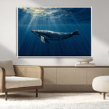 18052-MGV-CV-36X24-Whale Wall Art – Majestic Ocean Canvas Print Marine Life Underwater Sunlight Scene, Nautical Coastal Decor for Living Room,