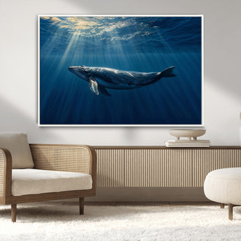 18052-MGV-CV-36X24-Whale Wall Art – Majestic Ocean Canvas Print Marine Life Underwater Sunlight Scene, Nautical Coastal Decor for Living Room,