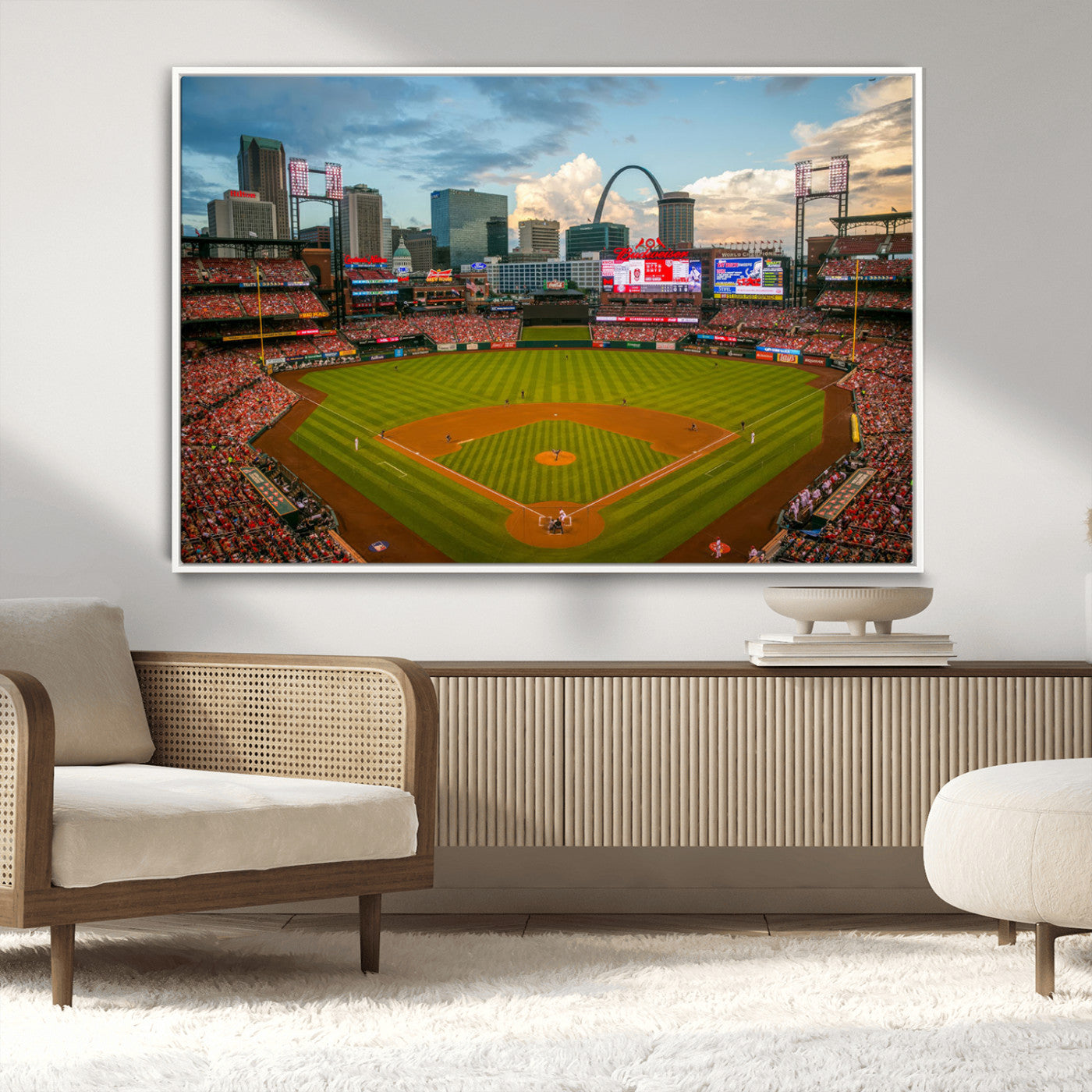 91908-MGV-CV-36X24-Baseball Stadium Wall Art – Canvas Print Game Day Field City Skyline Iconic Arch Scene Sports Photography, Decor for Game Room,