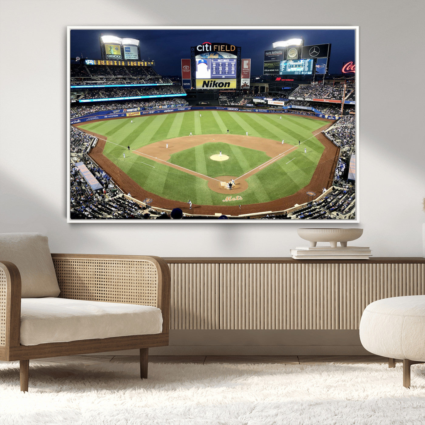 87666-MGV-CV-36X24-City Field Stadium Wall Art Canvas Print, Framed New York Stadium Art Picture Print, Citi Field Stadium Perfect Sport Room Decor