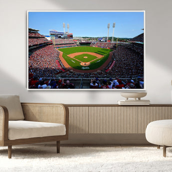 90998-MGV-CV-36X24-Baseball Stadium Wall Art – Canvas Print Day Game Field Packed Crowd Bright Blue Sky Sports Photography, Classic Decor for Game