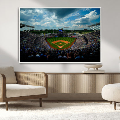 37127-MGV-CV-36X24-Kauffman Stadium Wall Art Canvas Print, Framed Kansas City Royals Field Art Picture Print, Baseball Stadium Perfect Sport Room