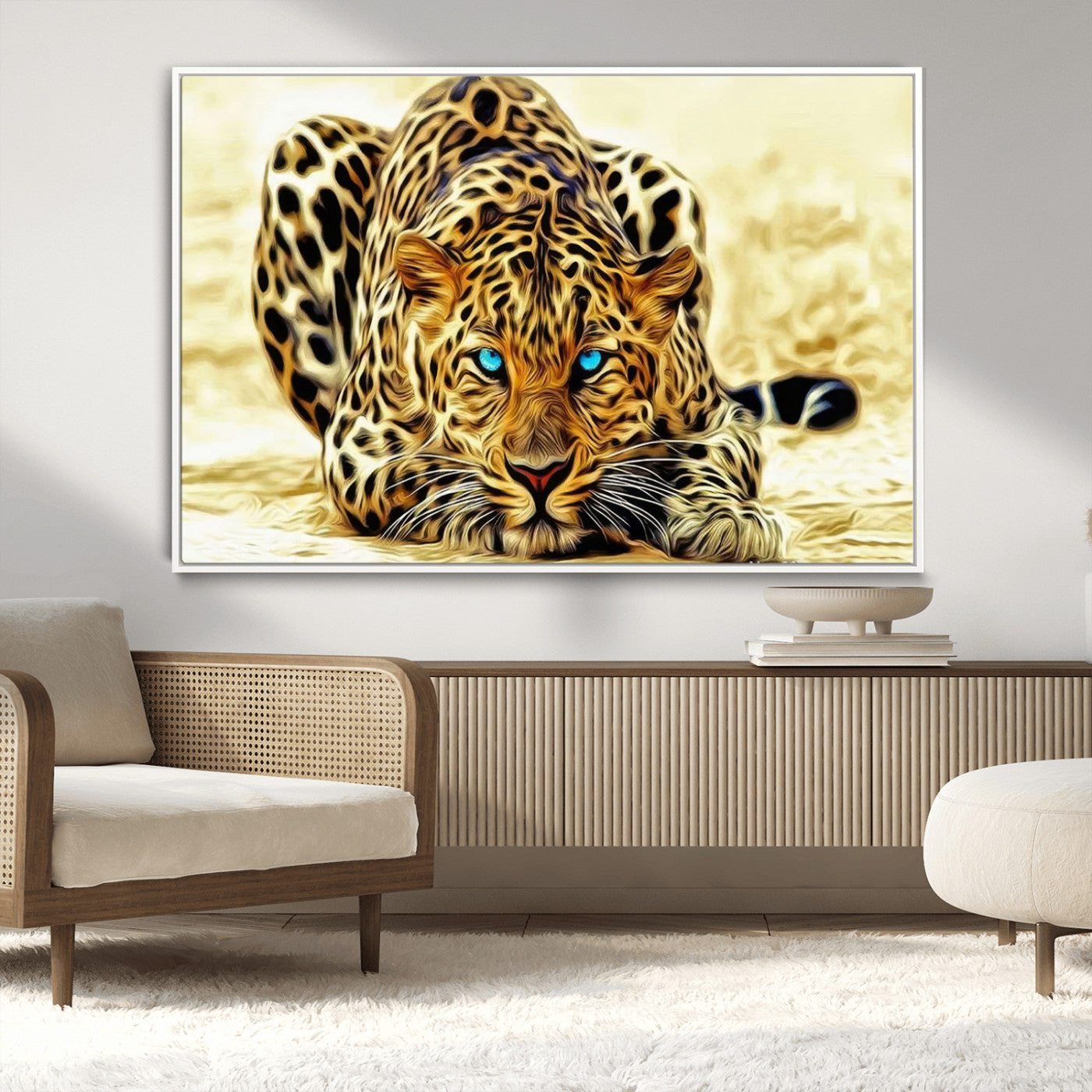 45281-MGV-CV-36X24-Blue Eye Leopard Wall Art Canvas Print, Framed Leopard Painting Art Picture Print, Big Cat Perfect Safari Wildlife Decor Artwork