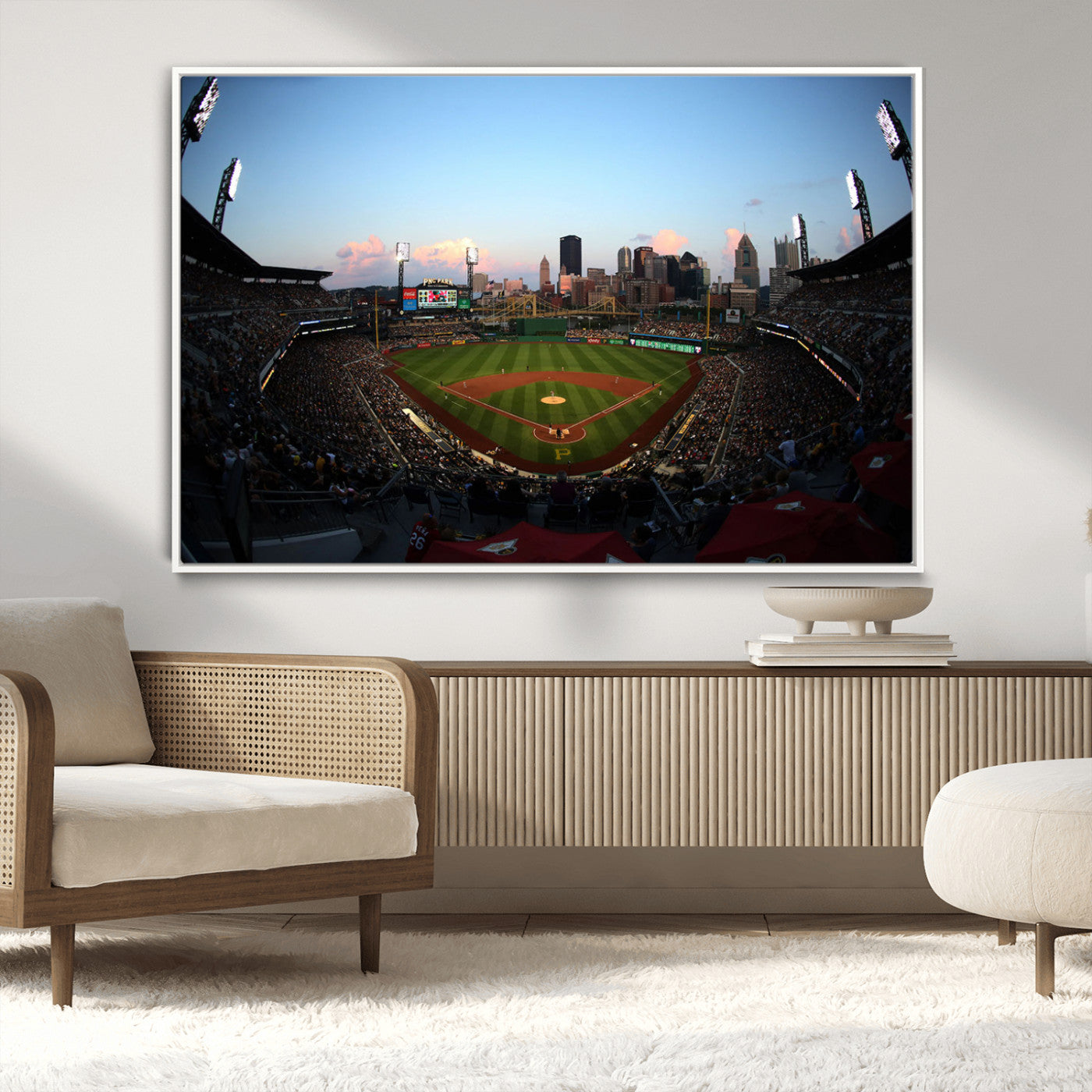 67670-MGV-CV-36X24-PNC Park Stadium Wall Art Canvas Print, Framed Pittsburgh Pirates Stadium Art Picture Print, PNC Park Field Perfect Sport Room