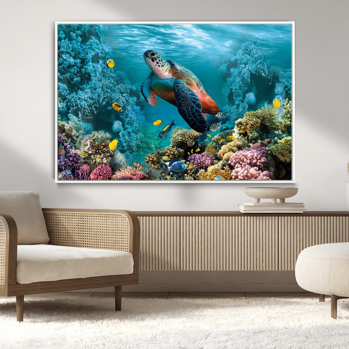 38661-MGV-CV-36X24-Sea Turtle Wall Art Canvas Print, Framed Ocean Wildlife Art Picture Print, Turtle Perfect Coastal Nature Decor Artwork