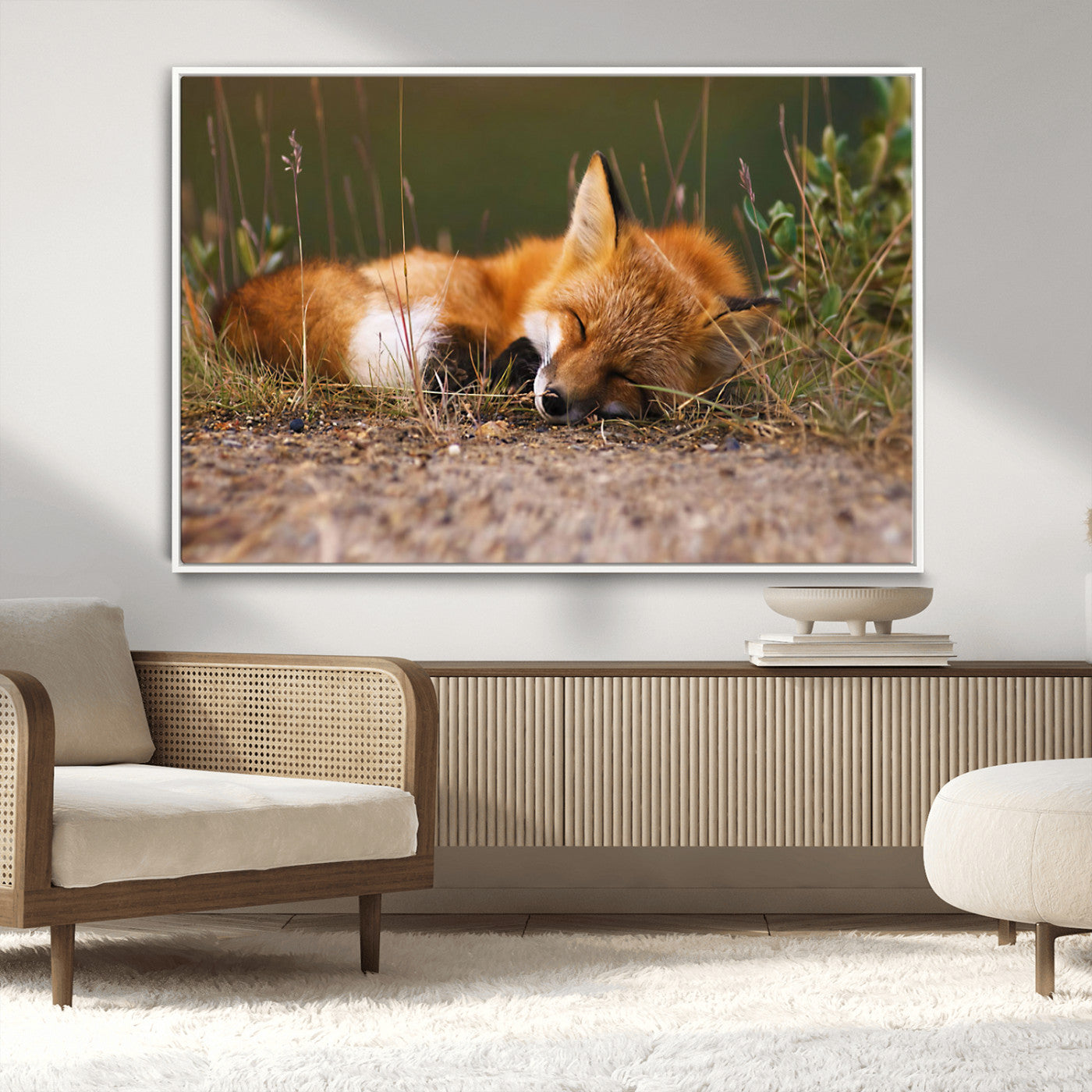 25085-MGV-CV-36X24-Sleeping Fox Wall Art Canvas Print, Framed Rustic Fox Art Picture Print, Wildlife Animal Perfect Rustic Farmhouse Decor Artwork
