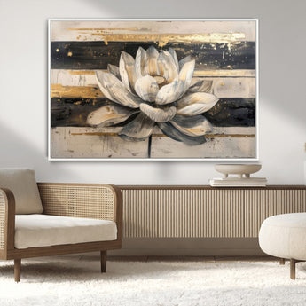 18807-MGV-CV-36X24-Lotus Flower Wall Art Canvas Print, Framed Abstract Lotus Art Picture Print, White Lotus Flower Perfect Abstract Floral Decor