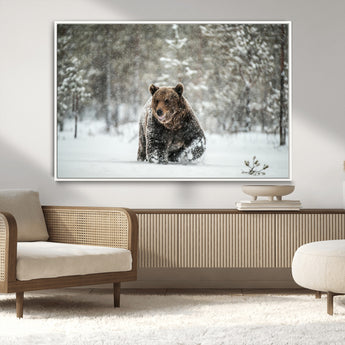 43350-MGV-CV-36X24-Wild Bear in Snow Wall Art – Majestic Wildlife Photography Print, Winter Forest Nature Decor for Cabin, Lodge, Rustic Home,