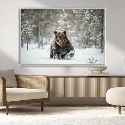 43350-MGV-CV-36X24-Wild Bear in Snow Wall Art – Majestic Wildlife Photography Print, Winter Forest Nature Decor for Cabin, Lodge, Rustic Home,