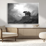 49504-MGV-CV-36X24-Black and White Grizzly Bear Wall Art – Wilderness Wildlife Painting, Rustic Mountain Cabin Decor, Monochrome Animal Print for