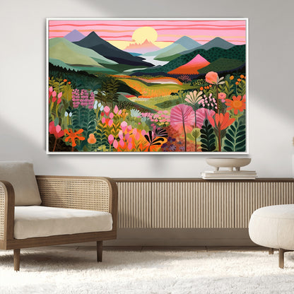 99638-MGV-CV-36X24-Sunset Meadow Wall Art – Panoramic Mountain Landscape with Wildflowers Canvas Print, Vibrant Nature Decor for Living Room, Bedroom